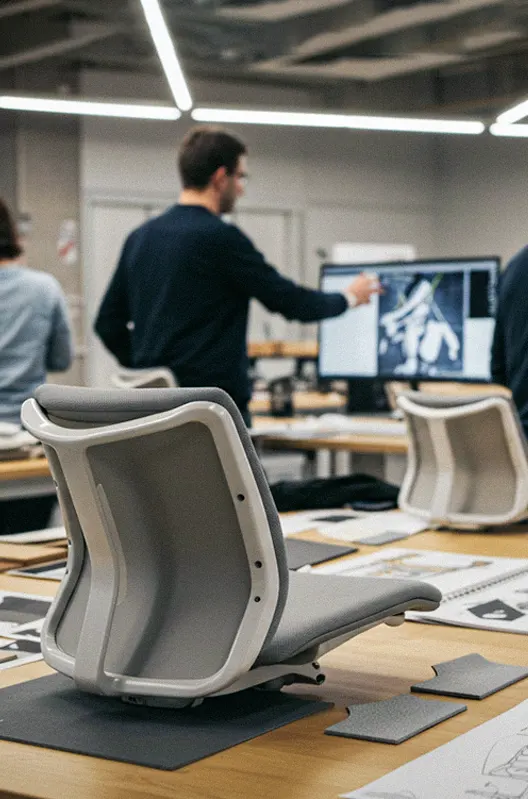 A professional assembling an ergonomic office chair in a modern Egyptian factory