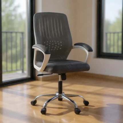 "Yaso White Frame Chair", modern gray mesh chair, ergonomic swivel chair with white frame