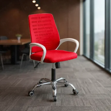 "Fox White Frame Chair", modern red mesh chair, ergonomic swivel chair with white frame