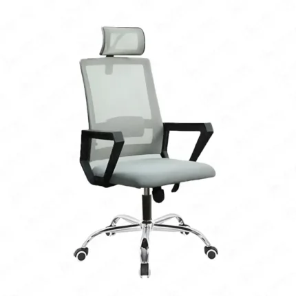 Gray mesh office chair, computer chair with headrest, modern swivel chair, "Comfort" mesh chair gray