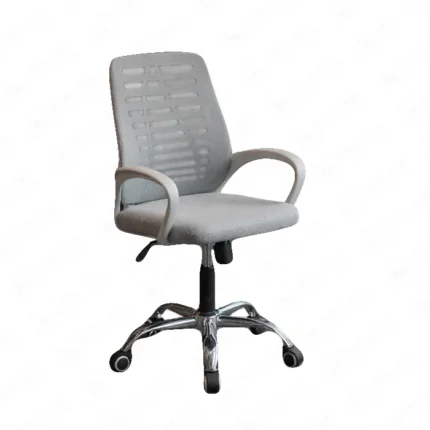"Fox White Frame Chair", modern gray mesh office chair, ergonomic swivel chair with white frame