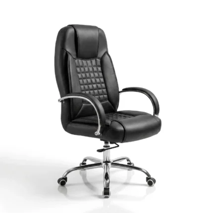 Black "Chess " office chair, padded leather swivel chair, chrome armrests, executive chair