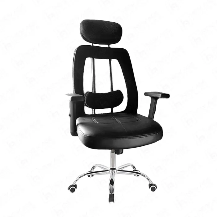 Black "Eco" office chair, leather swivel chair, executive chair with headrest and lumbar support