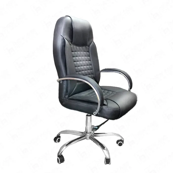 Black "Chess Eco" office chair, padded leather swivel chair, chrome armrests, executive chair