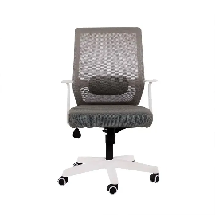 The "New Style" White Frame Chair - Stylish Gray Design and Practical Comfort for the Office "New Style White Frame Chair", modern gray mesh office chair, ergonomic swivel chair with white frame