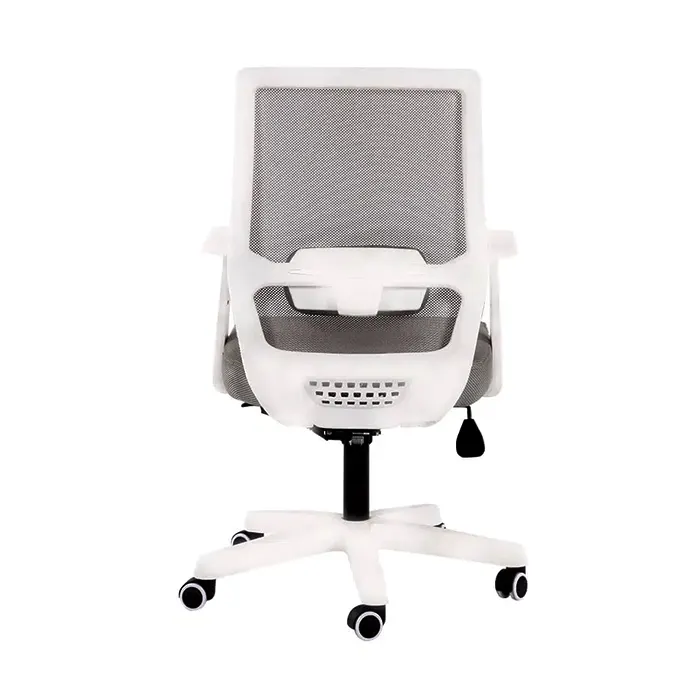 The "New Style" White Frame Chair - Modern Rear Design in Gray and White Rear view of "New Style White Frame Chair", gray mesh and white frame, modern ergonomic design